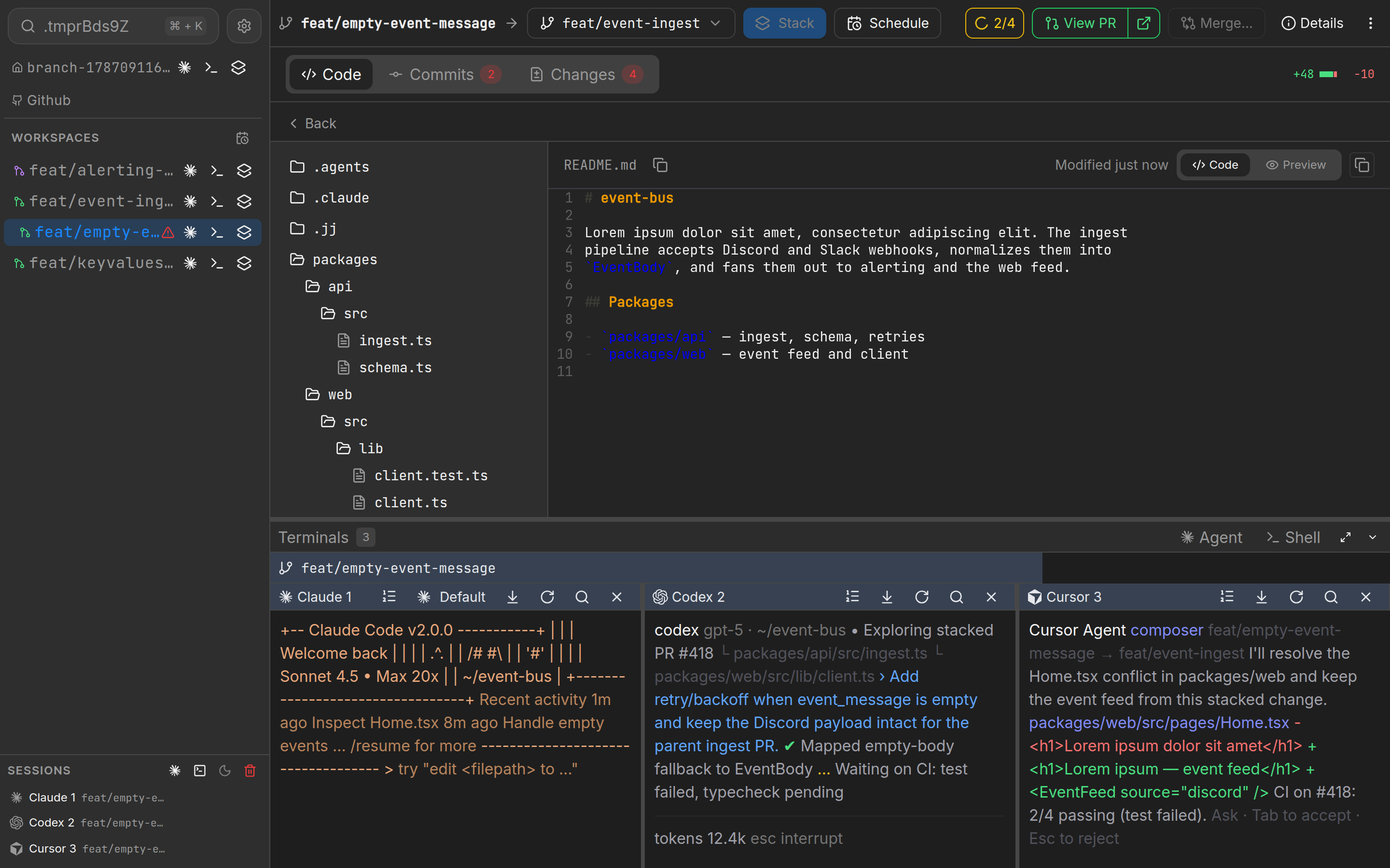 Sidebar showing stacked workspace hierarchy